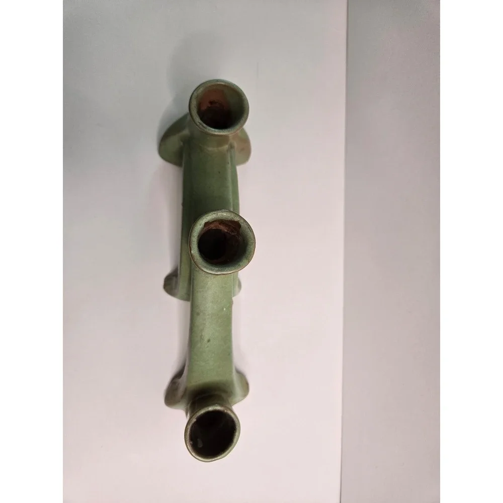 MCM Frankoma Lazy Bones Prarie Green Rare 3 Light Candleholder